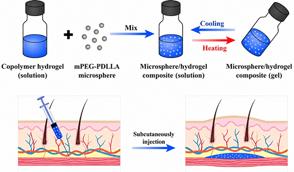 Thermosensitive composite materials are used for skin augmentation via subcutaneous injection.